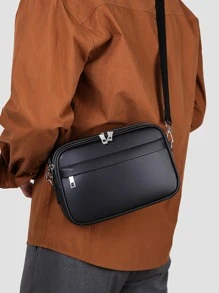 gorchis 多功能新款时尚拉链多口袋斜挎包单肩包单肩包休闲包高中生大学生新生大学包夏季书包男士包冬季拉链包徒步旅行大容量多功能户外便携度假复古包圣诞礼物旅行必备品复古包节日必备包露营单肩包返校复古 - 黑色 - 查看 3