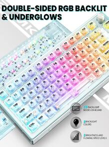 82-Key Hot Swappable Wired Mechanical Keyboard with Transparent Keycaps, RGB Backlit Custom Gaming Keyboard with Coiled Usb C Cable & Acrylic Keyboard Wrist Rest, Rotary Knob for Windows/Mac - 無色 - 查看 2