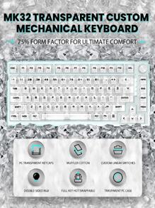 82-Key Hot Swappable Wired Mechanical Keyboard with Transparent Keycaps, RGB Backlit Custom Gaming Keyboard with Coiled Usb C Cable & Acrylic Keyboard Wrist Rest, Rotary Knob for Windows/Mac - 無色 - 查看 5