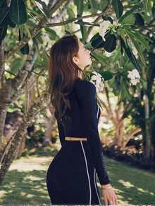 新品速干防晒黑色两件套长袖比基尼，适合保守女士夏季 - 黑色 - 查看 4