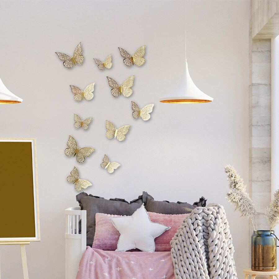 1set Hollow Butterfly Wall Sticker 3d Paper Butterflies Diy Decoration - Multicolor - View 1
