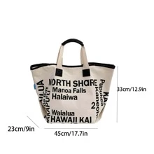 女士帆布休闲手提包，复古艺术帆布斜挎包，灯芯绒拉链单肩手提包，奢华设计师风格，文艺风格背包，适合女性或学生，非常适合存放书籍、购物物品、返校必需品等。 - 黑與白 - 查看 2