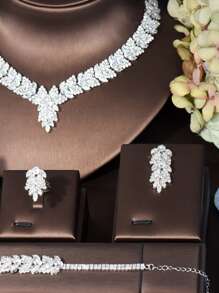 1 Set Bridal Zirconia Full Jewelry Sets For Women Party, Luxury Dubai Nigeria CZ Crystal Wedding Jewelry Sets
