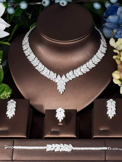 1 Set Bridal Zirconia Full Jewelry Sets For Women Party, Luxury Dubai Nigeria CZ Crystal Wedding Jewelry Sets