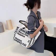 女士帆布休闲手提包，复古艺术帆布斜挎包，灯芯绒拉链单肩手提包，奢华设计师风格，文艺风格背包，适合女性或学生，非常适合存放书籍、购物物品、返校必需品等。 - 黑與白 - 查看 6