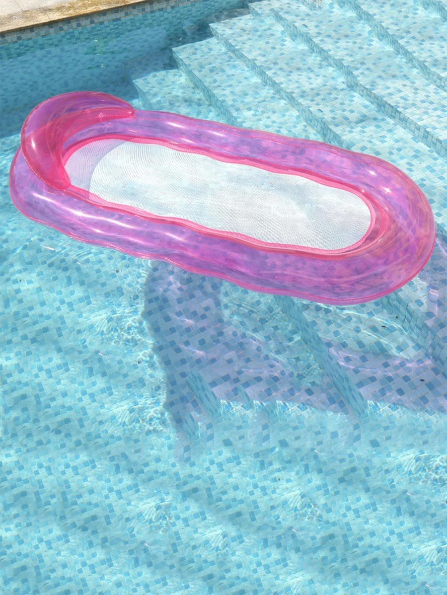 1pc Thickened Inflatable Floating Bed For Water With Transparent Color, Can Be Used As Inflatable Chair Or Hammock - Pink - View 1