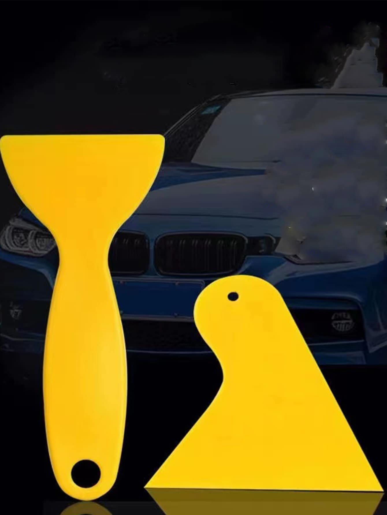 2入組黃色的迷你刮板適用於汽車玻璃著色,去除膠水,手機膜安裝工具 - 黃色 - 查看 1