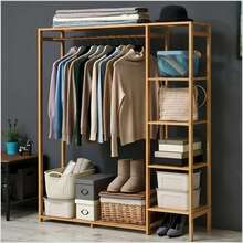 Bamboo GarmENTt Rack Storage Shelves Clothes Hanging Wardrobe Closet Stand Room Decor Home Decor Fall Decor Bedroom Decor - Beige - View 1