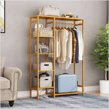 Bamboo GarmENTt Rack Storage Shelves Clothes Hanging Wardrobe Closet Stand Room Decor Home Decor Fall Decor Bedroom Decor - Beige - View 3
