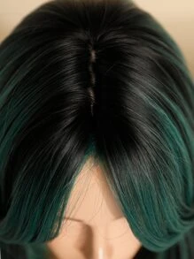 7JHH WIGS Tóc giả màu xanh lá cây ombre cho phụ nữ Tóc giả dài thẳng nhiều lớp 24 inch Tóc giả màu xanh lá cây đen pha trộn tự nhiên tổng hợp có mái Tóc giả cho tiệc hóa trang Ngày lễ Thánh Patrick - Màu xanh lá cây đậm - Xem 7