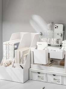 1pc White Abs Desk Multifunctional File Storage Box - White - View 2