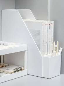 1pc White Abs Desk Multifunctional File Storage Box - White - View 5