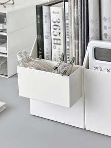 1pc White Abs Desk Multifunctional File Storage Box - White - View 7