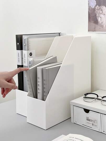 1pc White Abs Desk Multifunctional File Storage Box