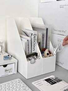 1pc White Abs Desk Multifunctional File Storage Box - White - View 8