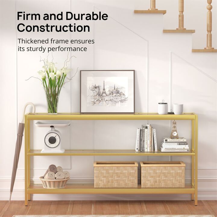 55 Entryway Console Table with 3 Tiers Metal Frame Open Sofa