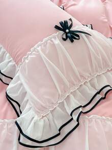 2pcs Pink Bow Ruffled Pillowcases, Four Seasons Universal, For Living Room Bedroom Sofa, No pillow insert - Pink - View 3