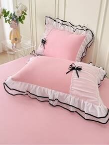 2pcs Pink Bow Ruffled Pillowcases, Four Seasons Universal, For Living Room Bedroom Sofa, No pillow insert - Pink - View 1