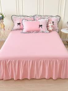 2pcs Pink Bow Ruffled Pillowcases, Four Seasons Universal, For Living Room Bedroom Sofa, No pillow insert - Pink - View 5