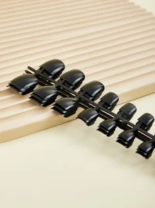 72 pièces Court Carré Ongles , 3 , Pur Noir , DIY Nail Art , Peut Être Peinture Ou Décoré Avec À Strass , Pour Orteil Ongles - Noir - Voir 2