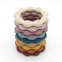 1 件男女通用矽膠圓形出牙環牙膠牙齦按摩器適合嬰兒和兒童 - 米色 - 查看 5