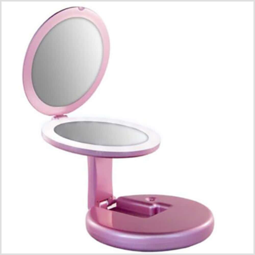 5x LED Lighted and Foldable Pink Travel Mirror - Pink - View 1