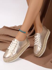 Gold Flat Fashionable Ladies' Shoes - Gold - View 3