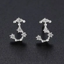 1對純銀12星座懸垂耳環帶水鑽細節,甜美風和簡約風格適合女士 - 銀色 - 查看 7