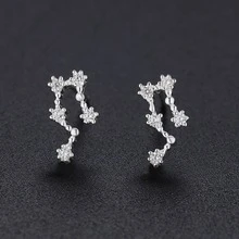 1對純銀12星座懸垂耳環帶水鑽細節,甜美風和簡約風格適合女士 - 銀色 - 查看 3