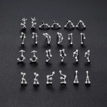 1對純銀12星座懸垂耳環帶水鑽細節,甜美風和簡約風格適合女士 - 銀色 - 查看 2