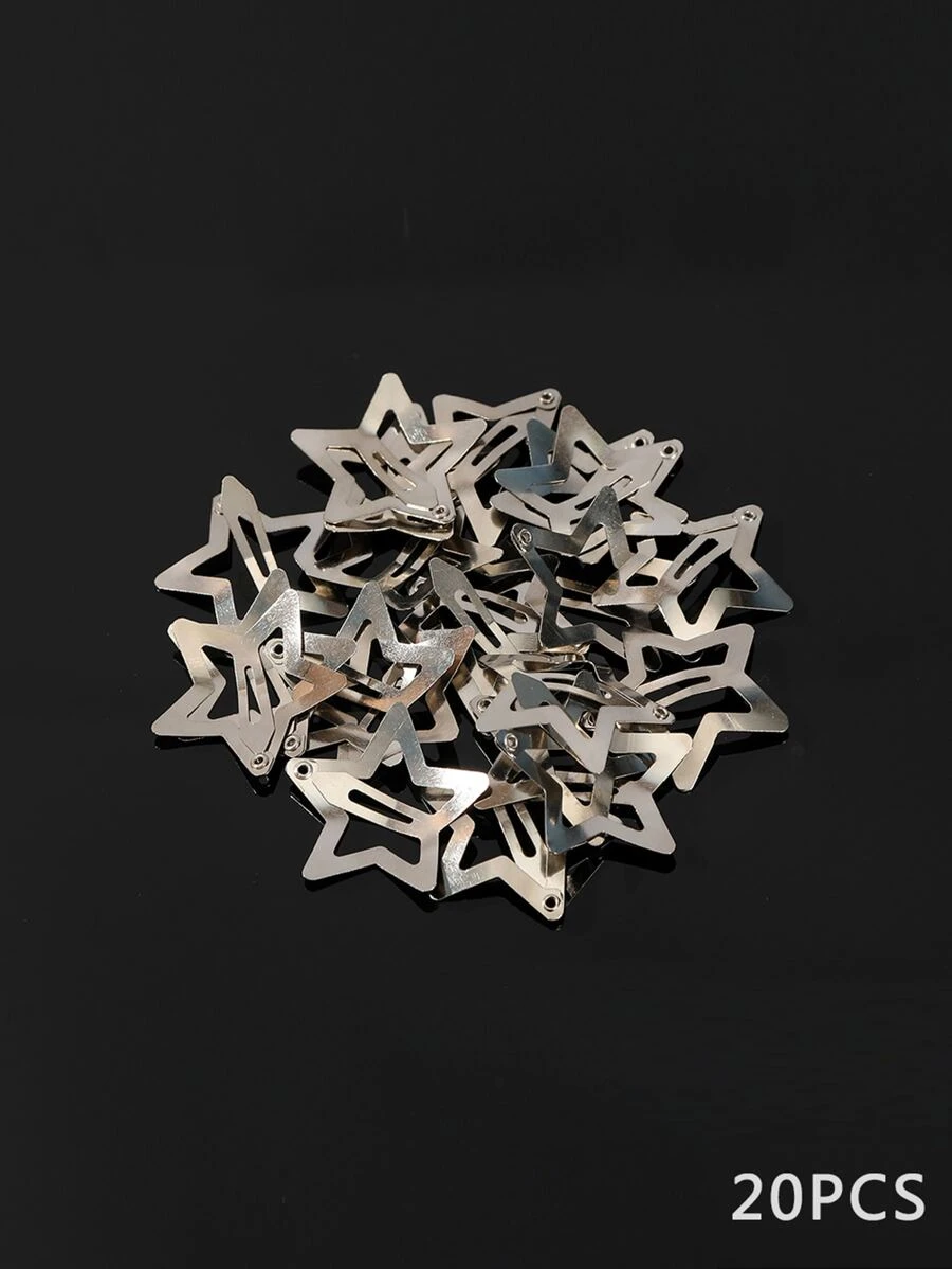 20pcs/Pack 3cm Silver-Color Star Shaped Hair Clips Street - Silver - View 1