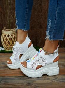 Của phụ nữ Dây đeo chéo Nhiều màu Ruy băng Nêm Gót chân Dày Đế Dép xăng đan , Trắng , Cho mùa hè Các hoạt động ngoài trời - trắng - Xem 2