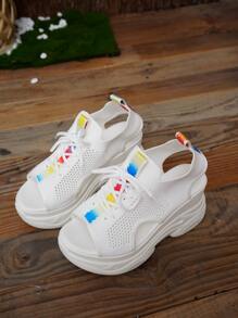 Của phụ nữ Dây đeo chéo Nhiều màu Ruy băng Nêm Gót chân Dày Đế Dép xăng đan , Trắng , Cho mùa hè Các hoạt động ngoài trời - trắng - Xem 8