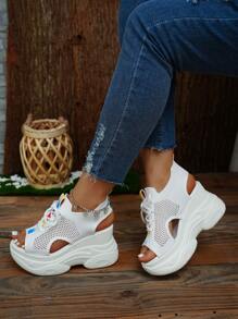 Của phụ nữ Dây đeo chéo Nhiều màu Ruy băng Nêm Gót chân Dày Đế Dép xăng đan , Trắng , Cho mùa hè Các hoạt động ngoài trời - trắng - Xem 1