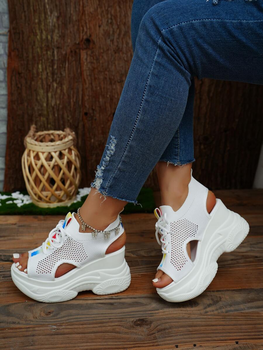 Của phụ nữ Dây đeo chéo Nhiều màu Ruy băng Nêm Gót chân Dày Đế Dép xăng đan , Trắng , Cho mùa hè Các hoạt động ngoài trời - trắng - Xem 1