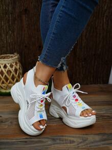 Của phụ nữ Dây đeo chéo Nhiều màu Ruy băng Nêm Gót chân Dày Đế Dép xăng đan , Trắng , Cho mùa hè Các hoạt động ngoài trời - trắng - Xem 4