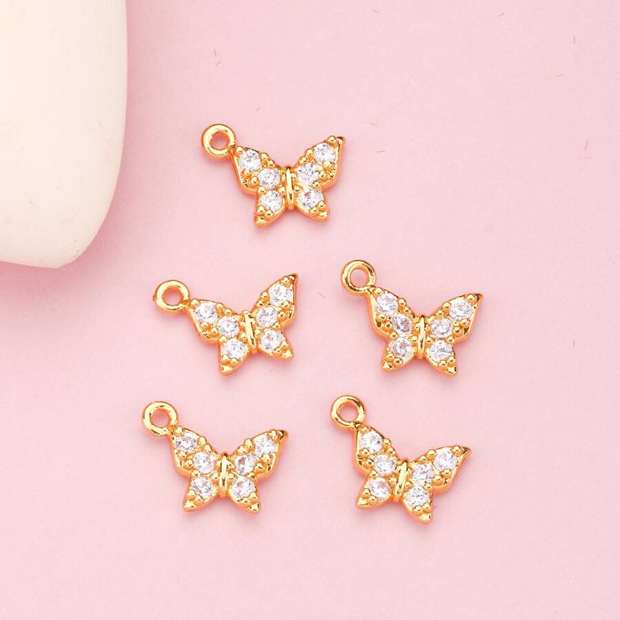 5入組蝴蝶形狀水鑽裝飾DIY首飾吊墜 - 金黃色 - 查看 1