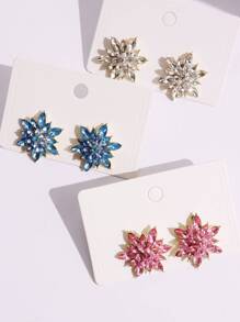 1pair Blue Luxury Exaggerated Snowflake Shaped Rhinestone Stud Earrings For Women - Blue - View 5