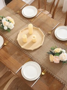 1pc Natural Linen Tassel Burlap Wedding Table Runner - Khaki - View 5
