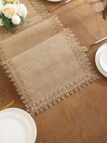 1pc Natural Linen Tassel Burlap Wedding Table Runner - Khaki - View 6