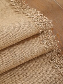 1pc Natural Linen Tassel Burlap Wedding Table Runner - Khaki - View 7