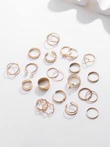 22 件/套心形设计戒指、开口戒指和关节戒指，适合女士情人节 - 金色 - 查看 4