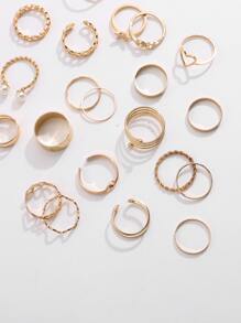 22 件/套心形设计戒指、开口戒指和关节戒指，适合女士情人节 - 金色 - 查看 5