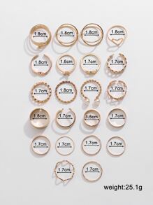 22 件/套心形设计戒指、开口戒指和关节戒指，适合女士情人节 - 金色 - 查看 6