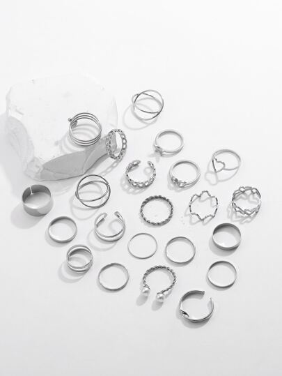 22pcs Heart Shaped Multi-Jointed Rings Set For Women Valentines,Mom,Mother,Mother's Day,Gift