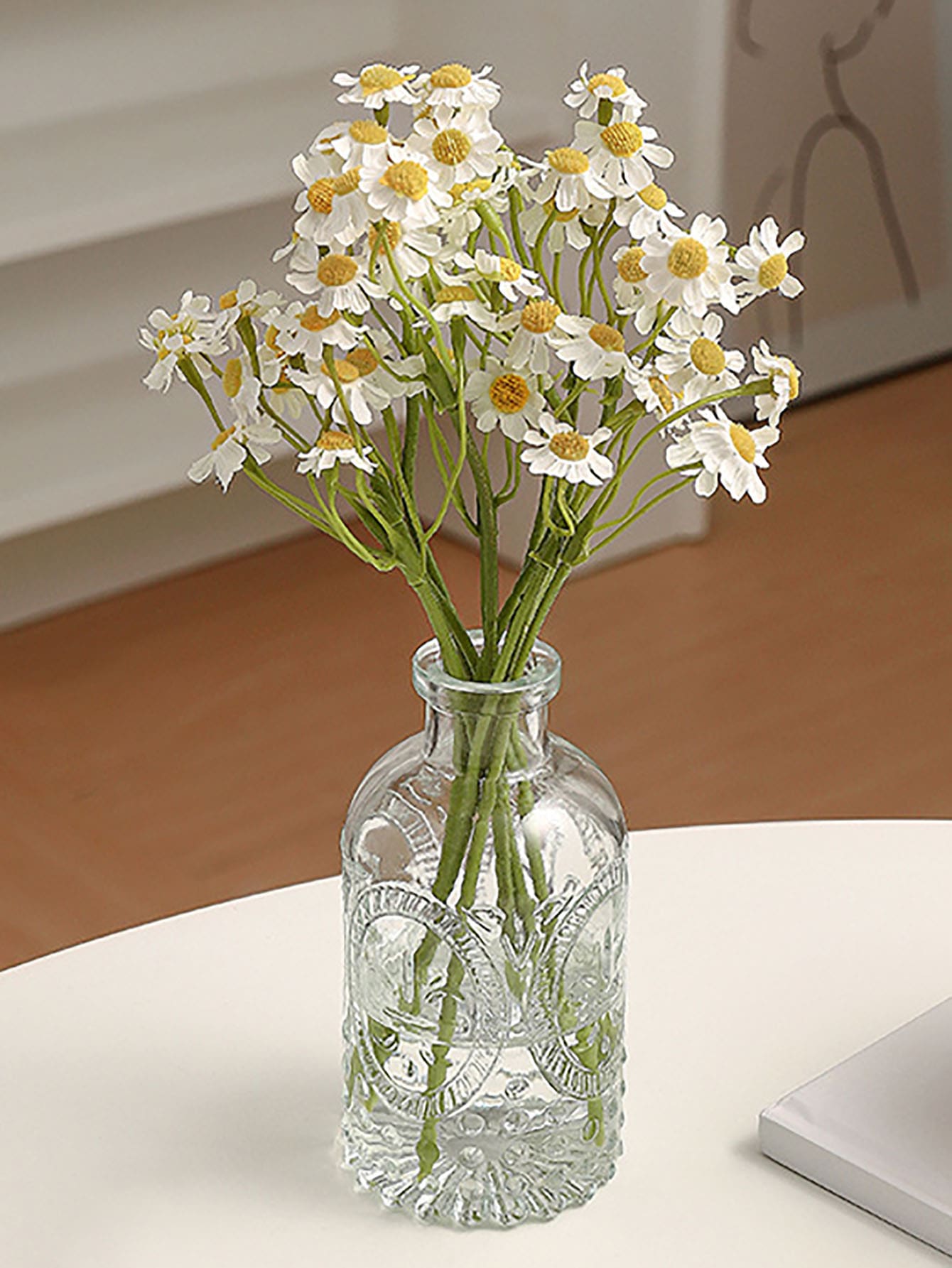 1 pieza de vidrio Florero con manzanilla Flores artificiales , estilo vintage , casa adorno con agua cultura - transparente - Ver 1