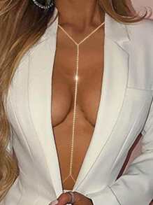 Dazzling Rhinestone Body Chain, Personalized & Exaggerated Beach Vacation Leisure Clavicle Chain, Fashionable Simple Metal Rhinestone Necklace Waist Chain - Gold - View 1