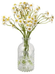 1 pieza de vidrio Florero con manzanilla Flores artificiales , estilo vintage , casa adorno con agua cultura - transparente - Ver 2