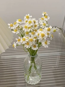 1 pieza de vidrio Florero con manzanilla Flores artificiales , estilo vintage , casa adorno con agua cultura - transparente - Ver 3