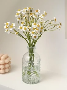 1 pieza de vidrio Florero con manzanilla Flores artificiales , estilo vintage , casa adorno con agua cultura - transparente - Ver 4